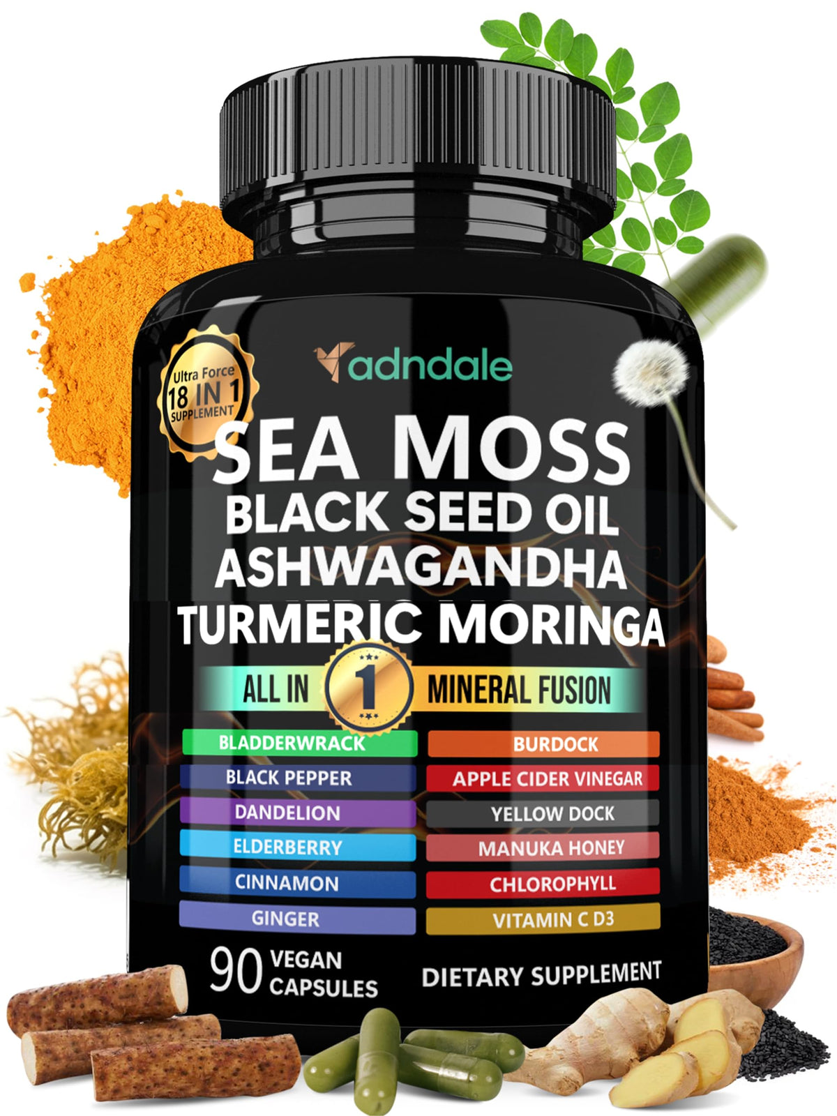 Flacon de capsules de mousse de mer Adndale 90 comprimés