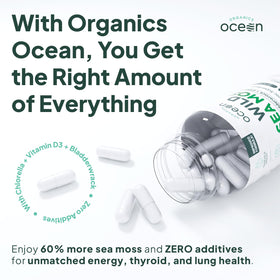 Flacon de Capsules de Mousse de Mer Bio Organics Ocean avec échantillon de mousse de mer
