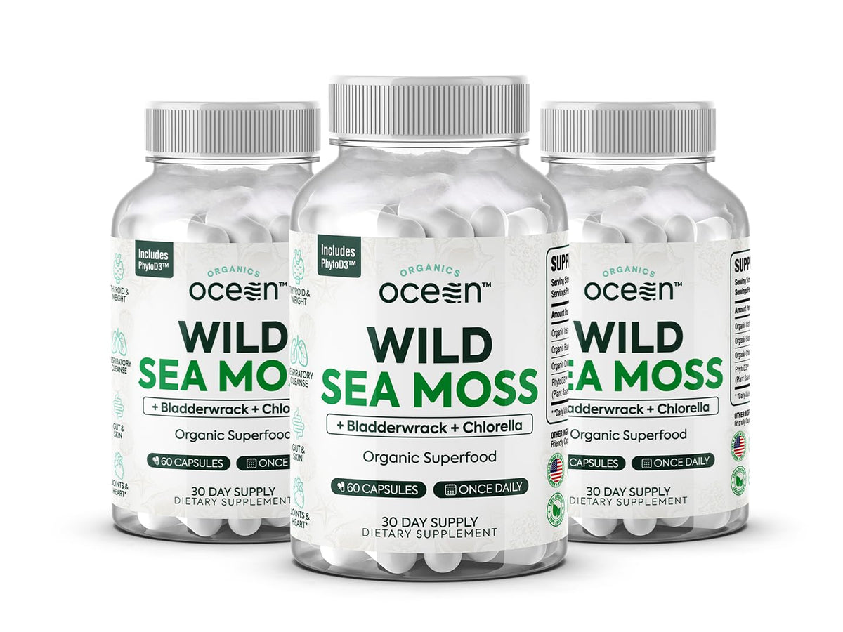 Flacon de Capsules de Mousse de Mer Bio Organics Ocean vue avant avec étiquette