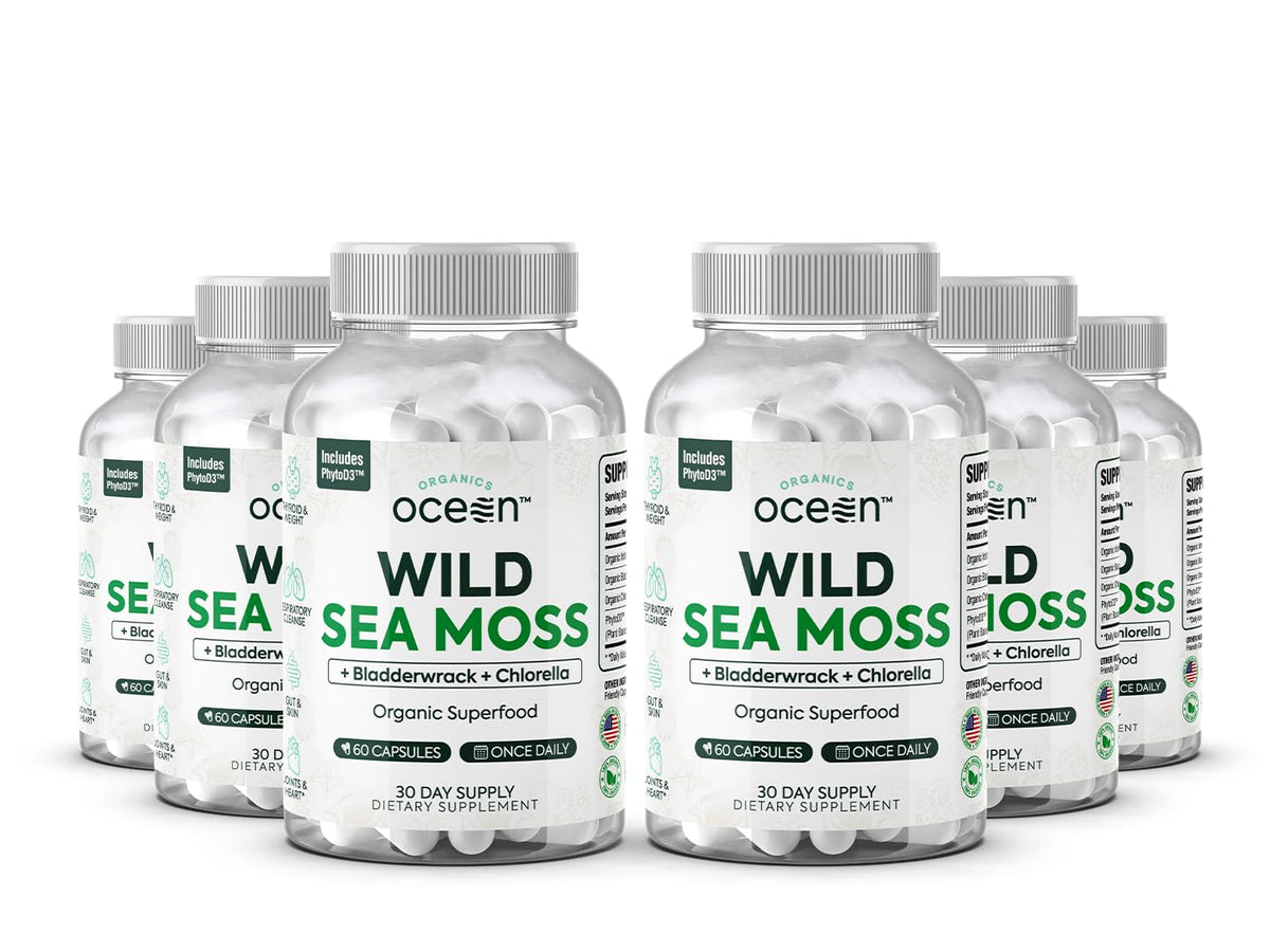 Flacon de capsules de mousse de mer sauvage Organics Ocean, 100% bio