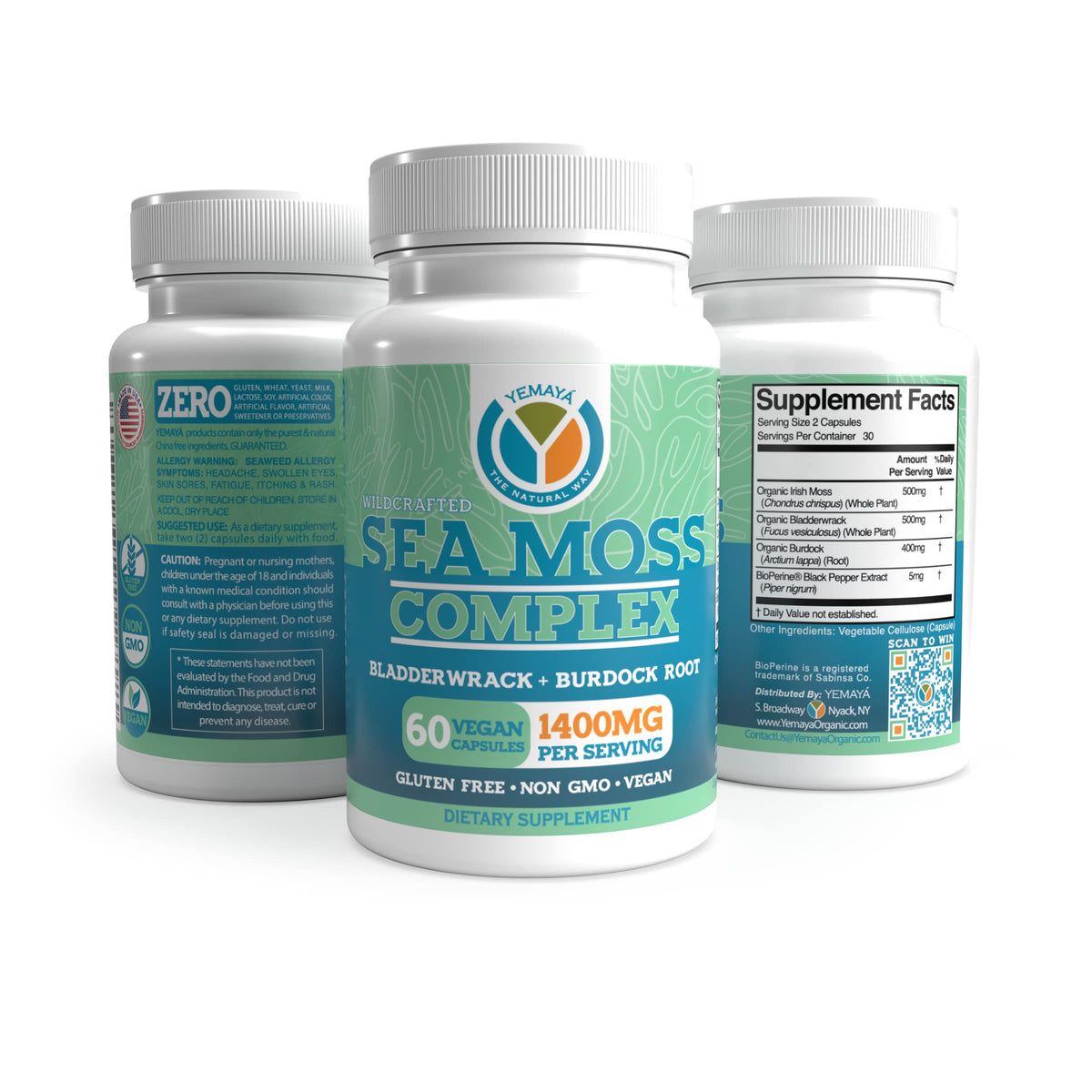 Flacon de capsules de mousse de mer YEMAYA avec 60 capsules