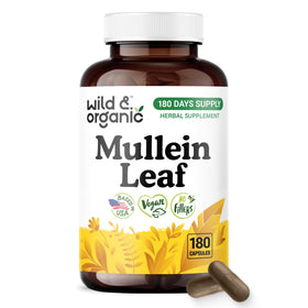 Flacon de capsules de mullein Wild & Organic vue de face avec étiquette
