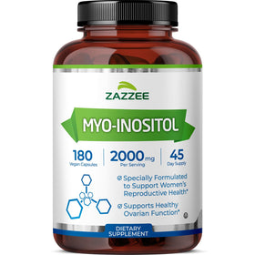 Flacon de capsules de Myo-Inositol Zazzee 2000 mg, 180 capsules
