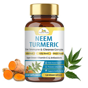 Flacon de capsules de Neem et Curcuma Organic Veda, 120 capsules