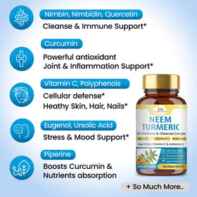 Flacon de capsules de Neem et Curcuma Organic Veda sur une table