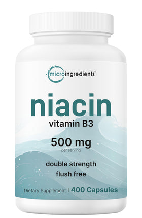 Flacon de capsules de Niacine 500mg Micro Ingredients vue de face