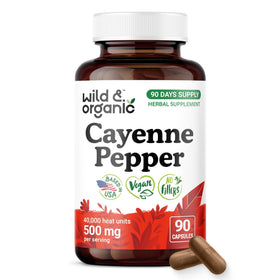 Flacon de capsules de piment de cayenne Wild & Organic, 90 comprimés