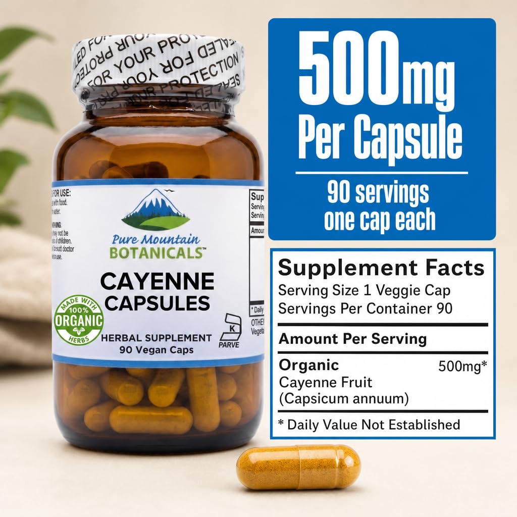 Flacon de Capsules de Poivre de Cayenne Bio 500mg avec étiquette
