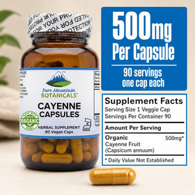 Flacon de Capsules de Poivre de Cayenne Bio 500mg avec étiquette