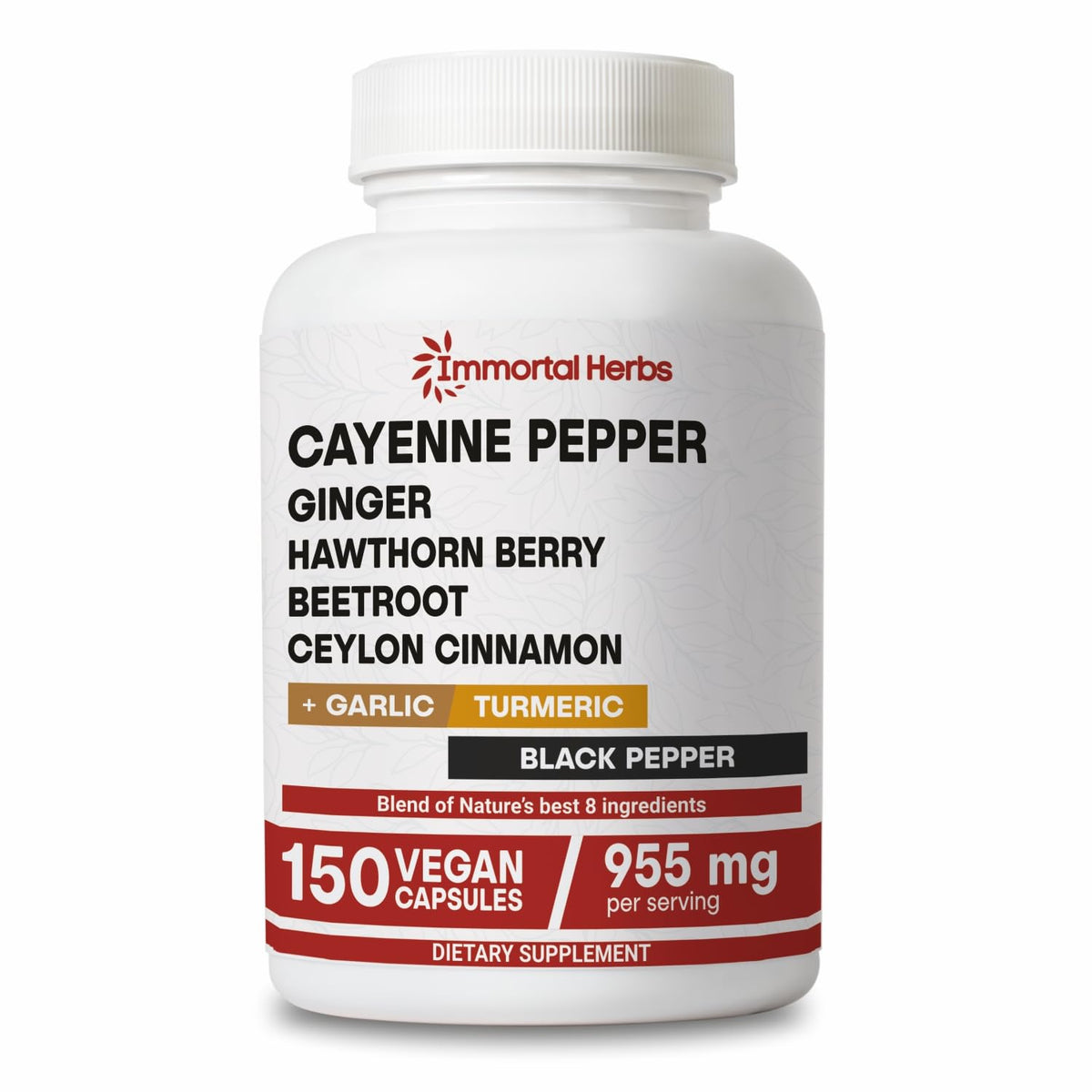 Flacon de capsules de poivre de cayenne Immortal Herbs avec 150 capsules