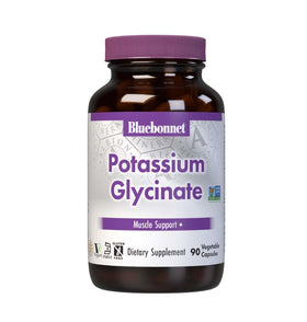 Flacon de capsules de potassium BlueBonnet 99 mg, 90 unités vue de face
