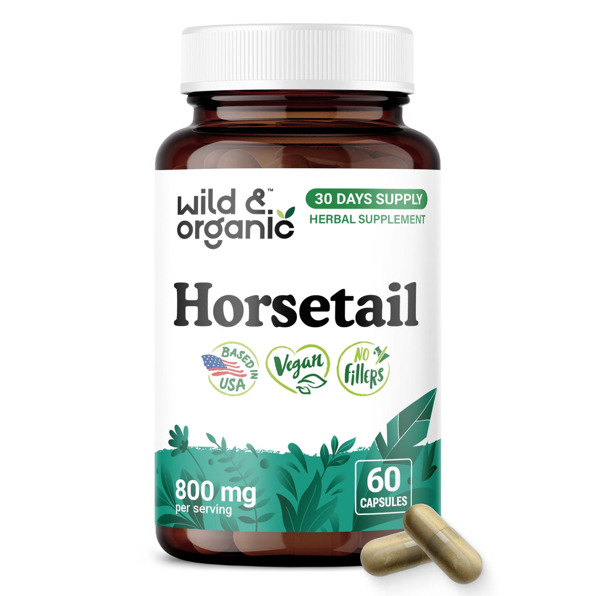 Flacon de capsules de prêle Wild & Organic avec 60 capsules