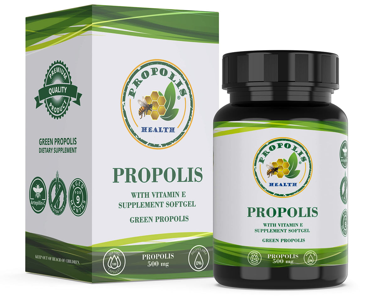 Flacon de capsules de propolis Health 1000mg avec Vitamine E