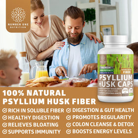 Flacon de capsules de psyllium 1450mg avec étiquette visible