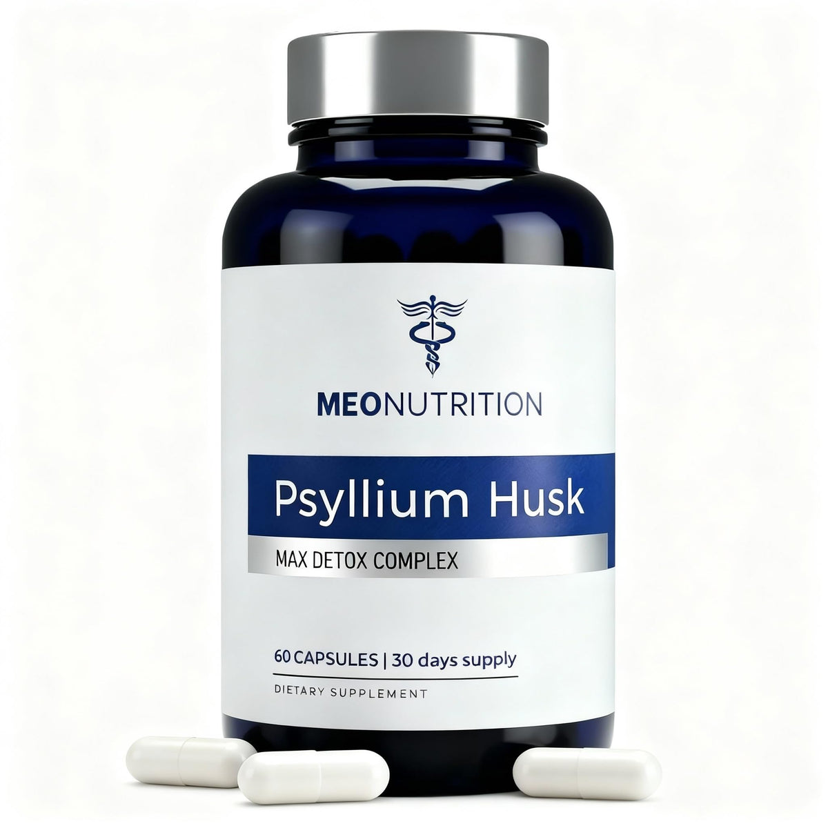 Flacon de capsules de psyllium Meo Nutrition 1520mg vue de face