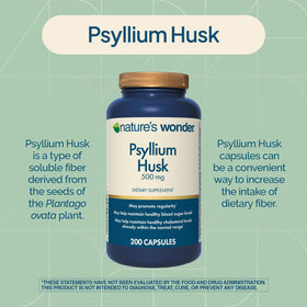 Flacon de capsules de psyllium Nature's Wonder, étiquette visible