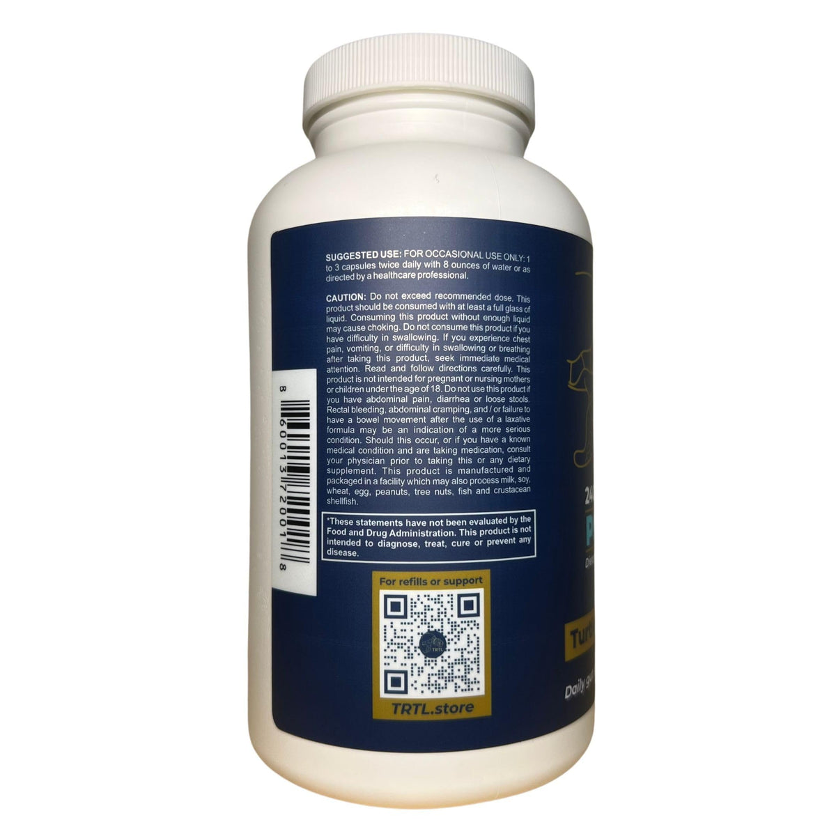 Flacon de capsules de psyllium TRTL avec étiquette visible