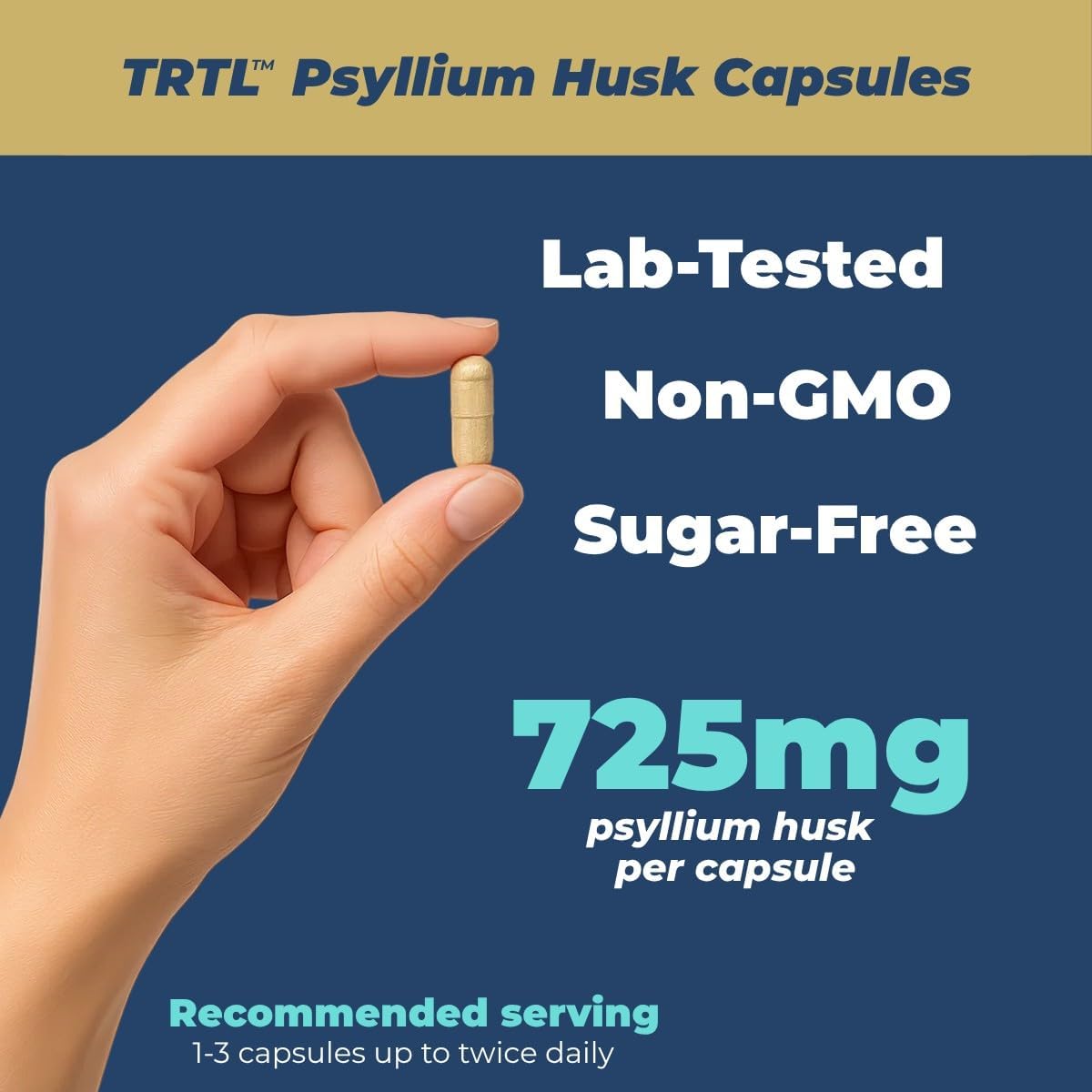 Flacon de capsules de psyllium TRTL ouvert avec capsules visibles
