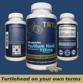 Flacon de capsules de psyllium TRTL Supplements avec étiquette visible