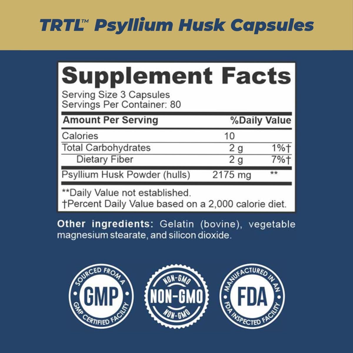 Flacon de capsules de psyllium TRTL sur fond naturel