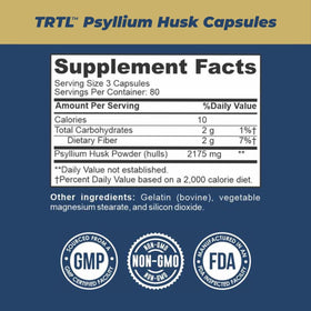 Flacon de capsules de psyllium TRTL sur fond naturel