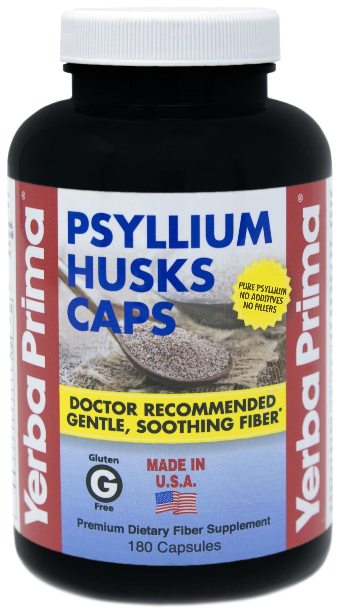 Flacon de capsules de psyllium Yerba Prima 625 mg, 180 capsules