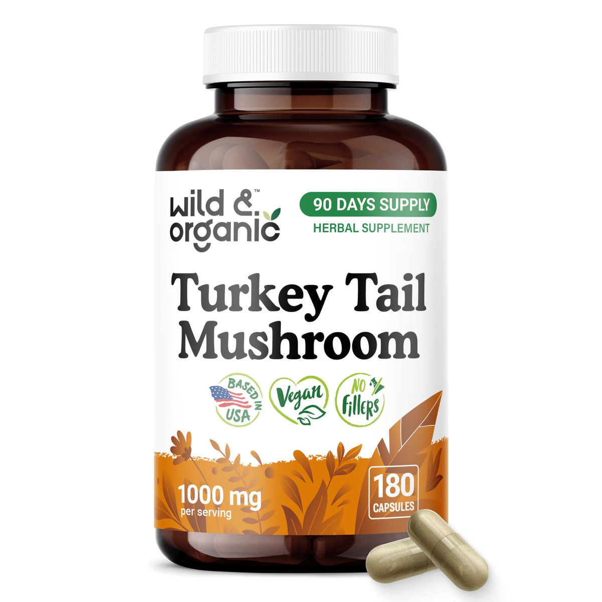 Flacon de capsules de queue de dinde Wild & Organic, 180 comprimés