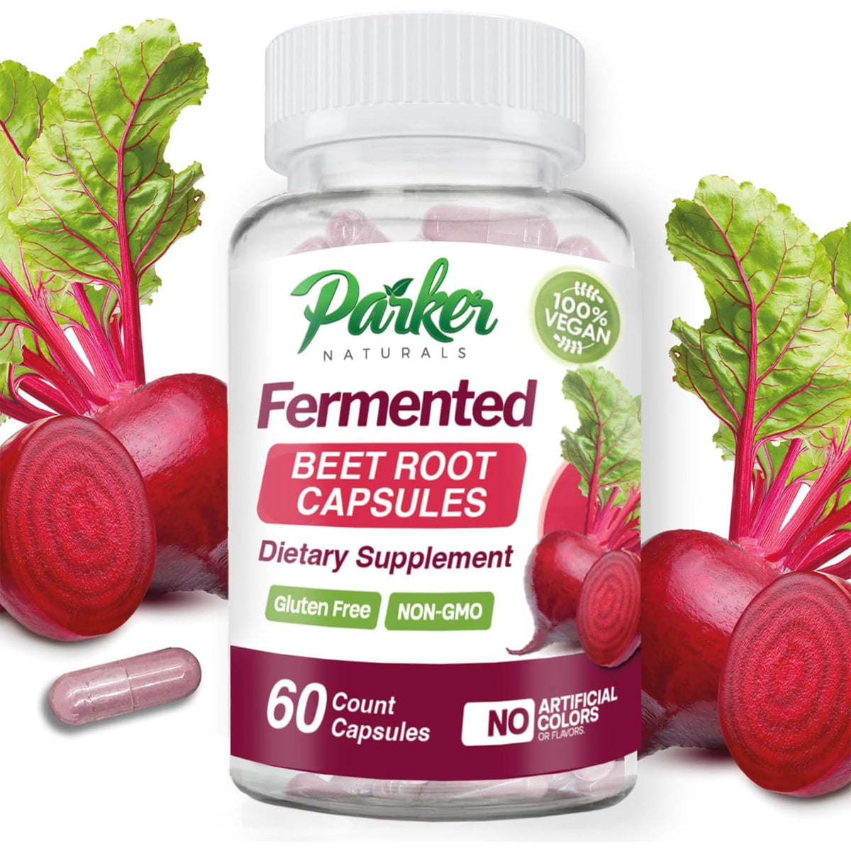 Flacon de capsules de racine de betterave fermentée bio Parker Naturals