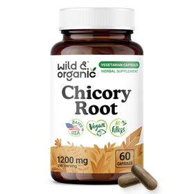 Flacon de capsules de racine de chicorée Wild & Organic vue de face