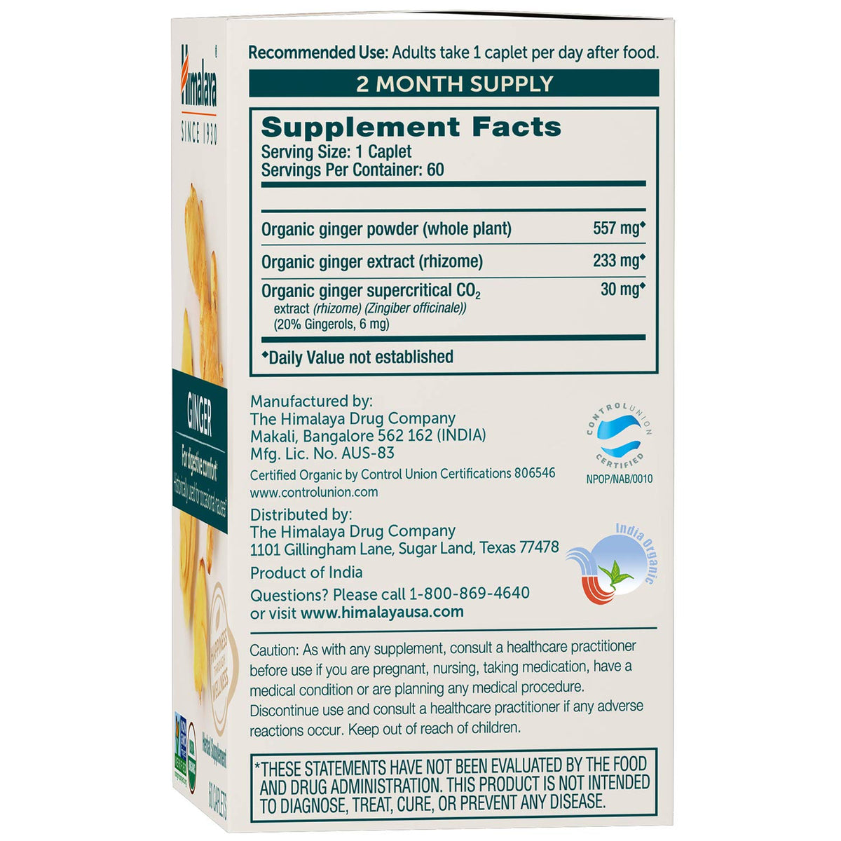 Flacon de Capsules de Racine de Gingembre Bio Himalaya avec étiquette
