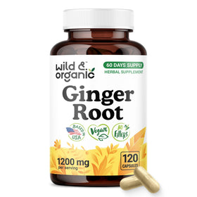 Flacon de capsules de racine de gingembre Wild & Organic 1200 mg, 120 comprimés