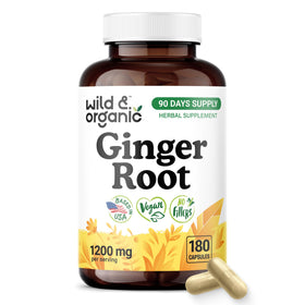 Flacon de capsules de racine de gingembre Wild & Organic 1200 mg, 180 comprimés
