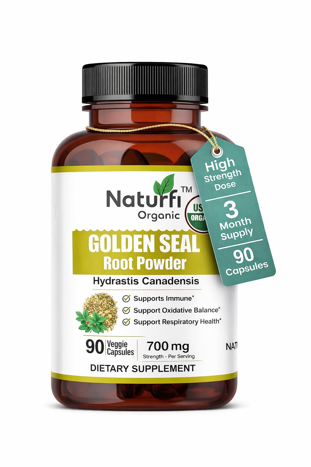 Flacon de capsules de racine de goldenseal Naturfi Organic 90 capsules