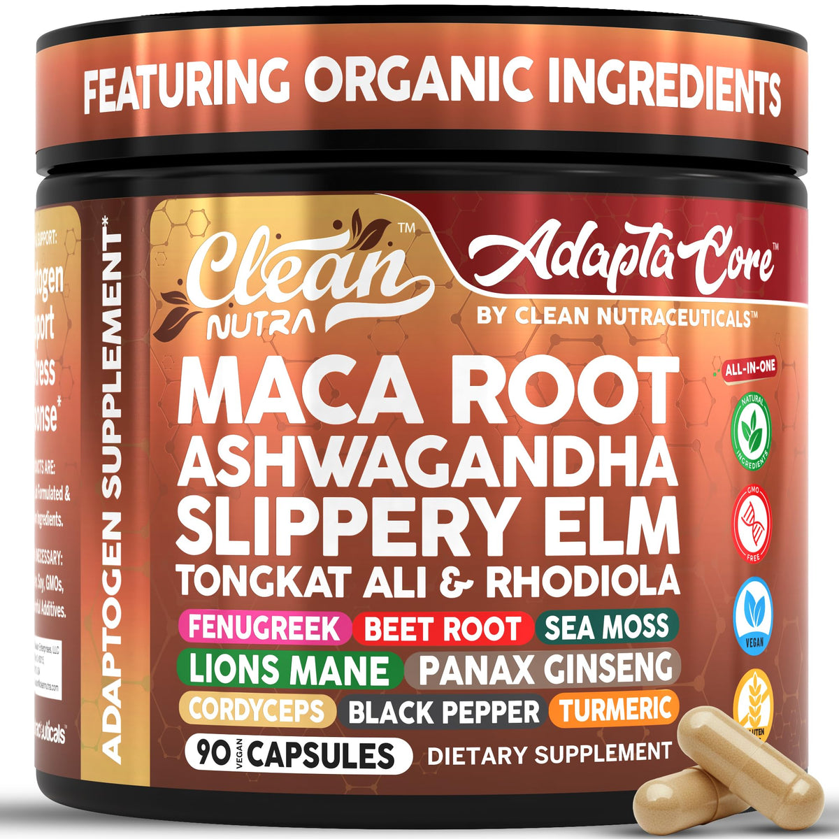 Flacon de capsules de racine de maca bio Clean Nutraceuticals 90 gélules