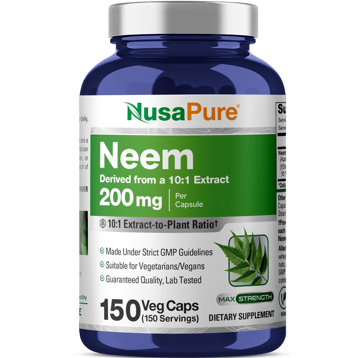 Flacon de capsules de racine de Neem NusaPure, 150 capsules végétales