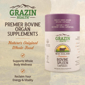 Flacon de capsules de rate bovine GRAZIN HEALTH sur fond blanc