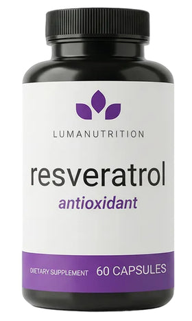 Flacon de capsules de resvératrol Luma Nutrition 600mg vue de face