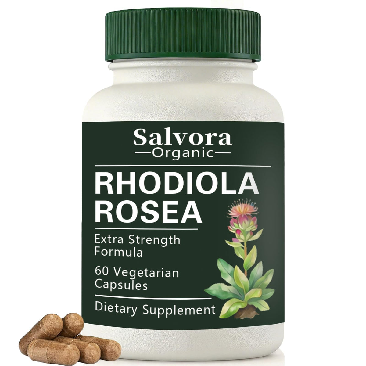 Flacon de capsules de Rhodiola Rosea Salvora Organic, 60 unités