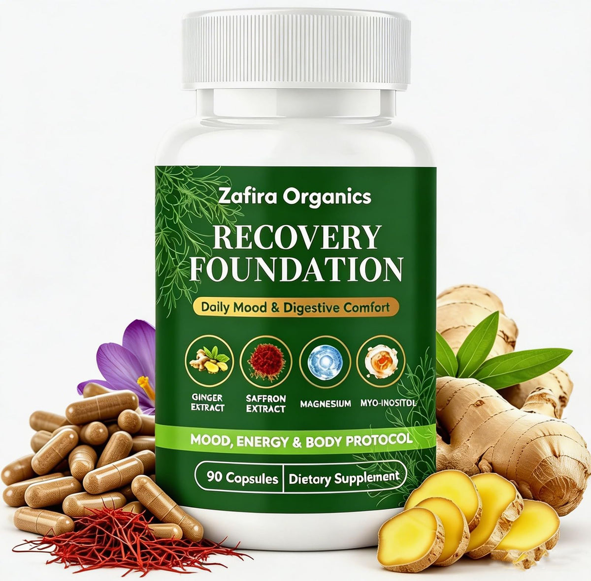 Flacon de capsules de Safran Zafira Organics REATIFUL avec 90 capsules