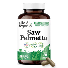 Flacon de capsules de Saw Palmetto 500 mg Wild & Organic vue de face