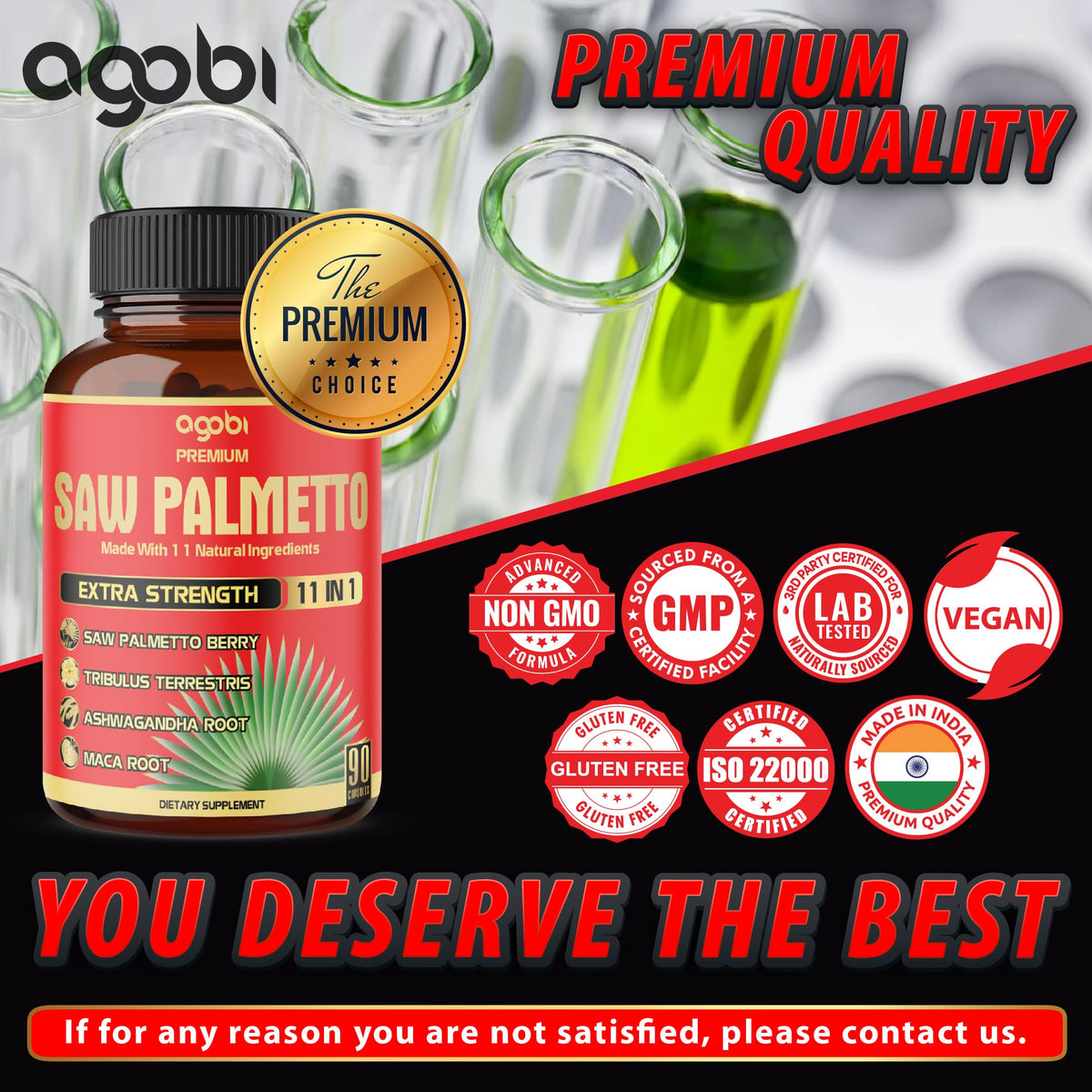 Flacon de capsules de Saw Palmetto Agobi ouvert montrant les capsules