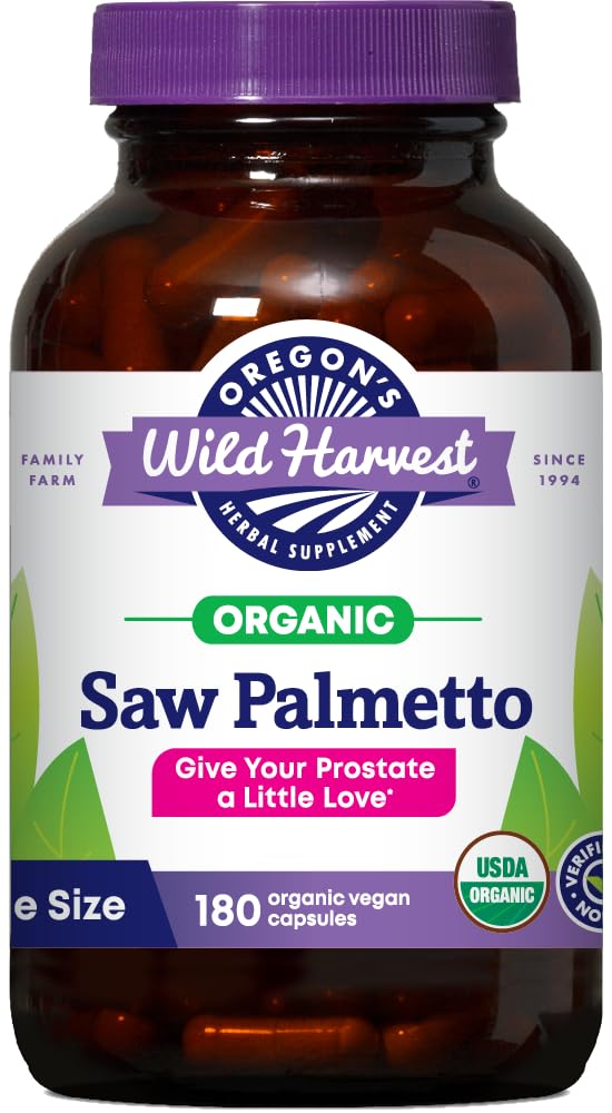 Flacon de capsules de Saw Palmetto Bio Oregon's Wild Harvest avec étiquette visible