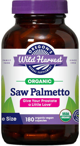 Flacon de capsules de Saw Palmetto Bio Oregon's Wild Harvest avec étiquette visible