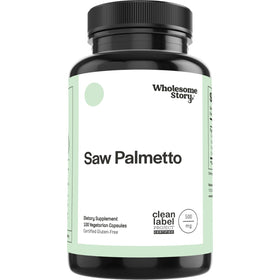 Flacon de capsules de Saw Palmetto Wholesome Story 500mg, vue de face