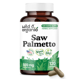 Flacon de capsules de Saw Palmetto Wild & Organic 500 mg vue de face