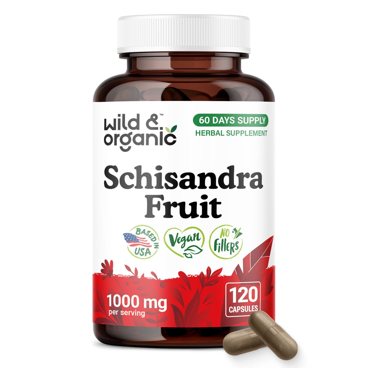 Flacon de capsules de Schisandra Wild & Organic 1000 mg, 120 comprimés