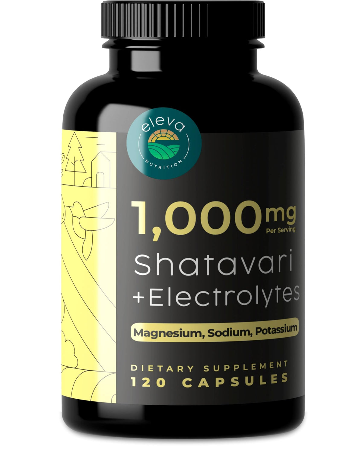 Flacon de capsules de Shatavari bio Eleva Nutrition, 120 comprimés