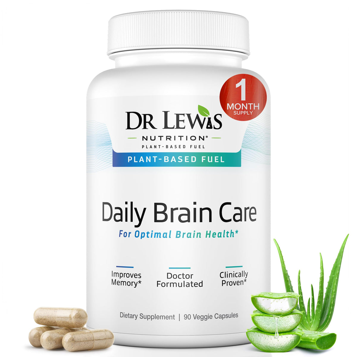 Flacon de capsules de soins cérébraux Dr Lewis Nutrition, 90 capsules
