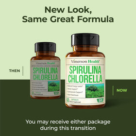 Flacon de capsules de Spiruline et Chlorelle Vimerson Health ouvert