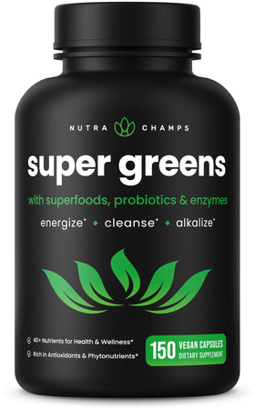 Flacon de capsules de Super Aliments Verts Bio NutraChamps vue de face